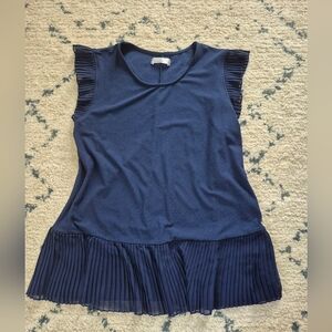 89th + Madison Navy Blue Pleated Blouse, Size Large